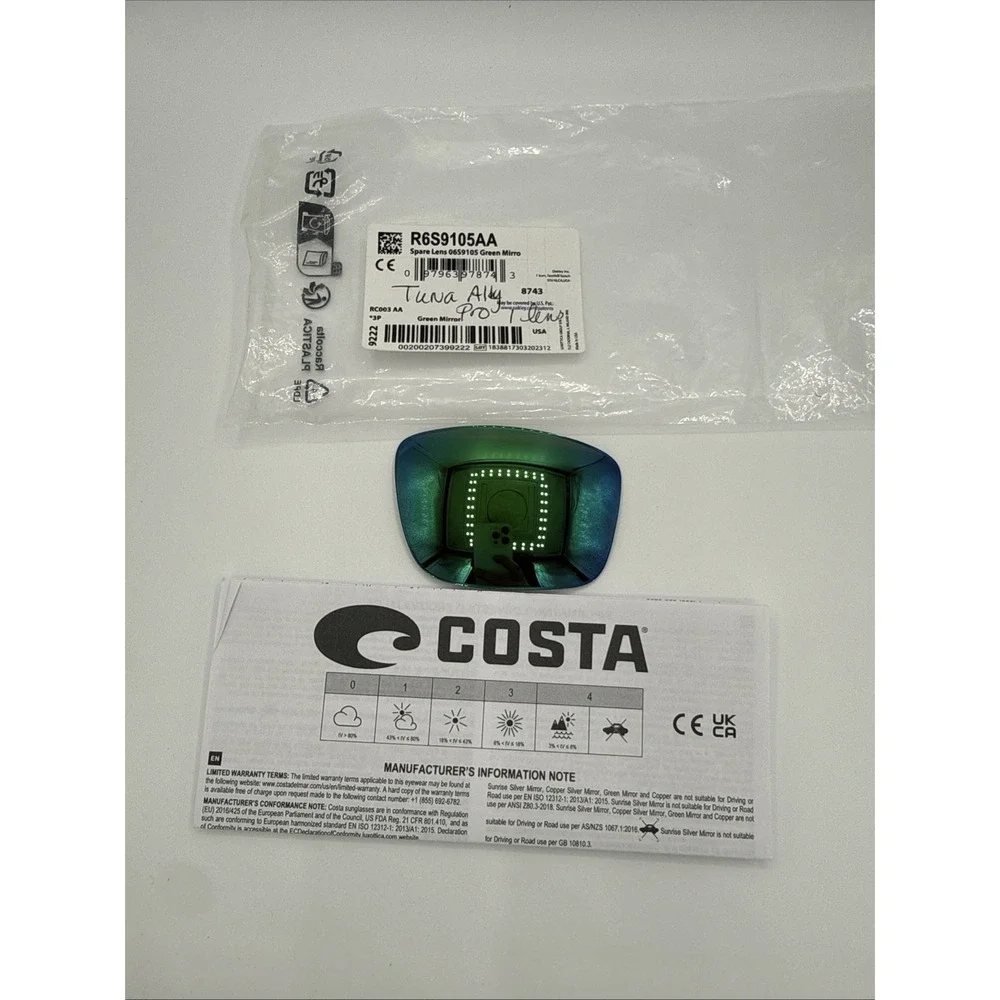 Costa Spare Lens Mens OS Green Tuna Alley Pro Polarized Single Lens R6S9105AA